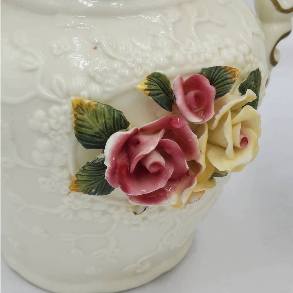 Jade Porcelain 3D Rose Floral Pitcher Set of 2
