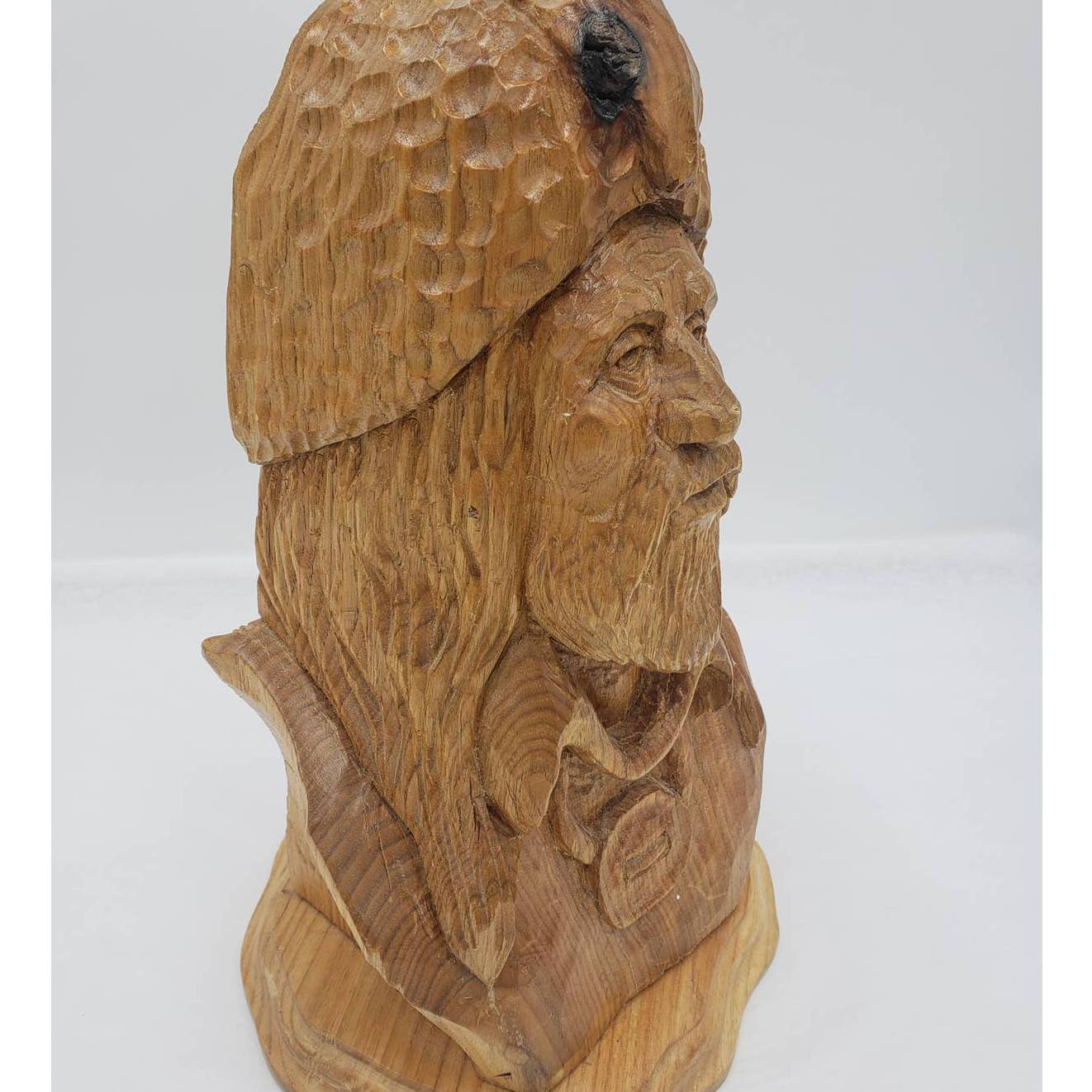 Vintage Wood Carved Trapper Man Bearded Bust Sculpture Wood Carving 13" Tall