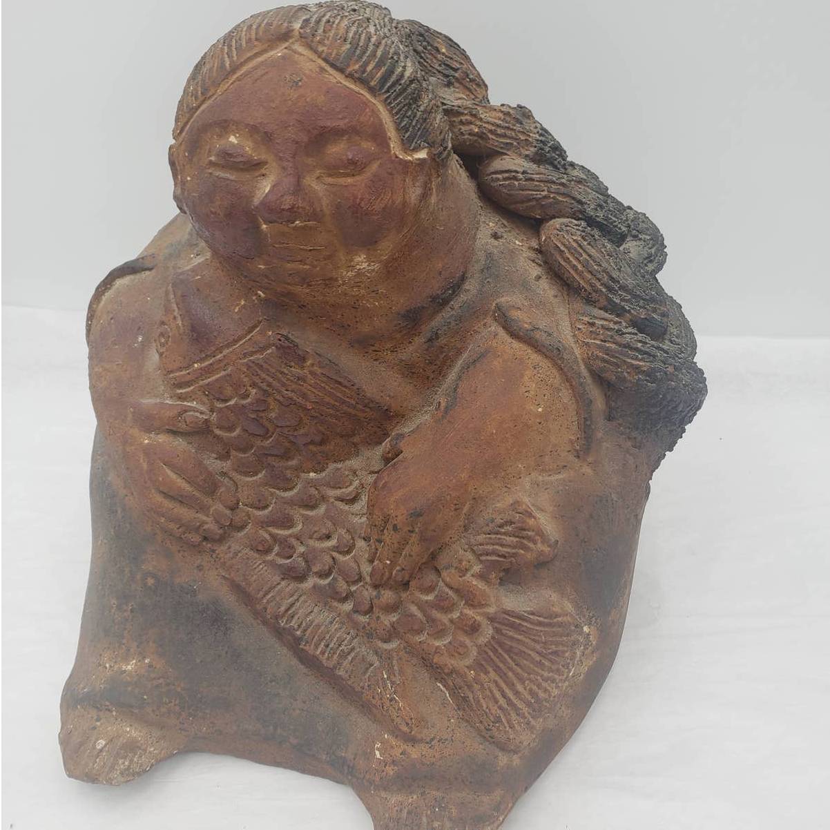 Primitive Aztec Style Rare Statue Mexican Folk Art Abuela Central America 11"