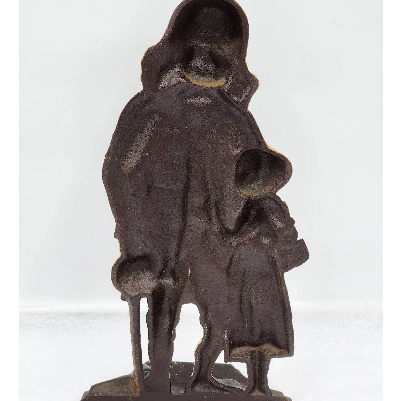 Vintage Ben Franklin Cast Iron Doorstop Holding Cane Hugging Girl Heavy 14" Tall