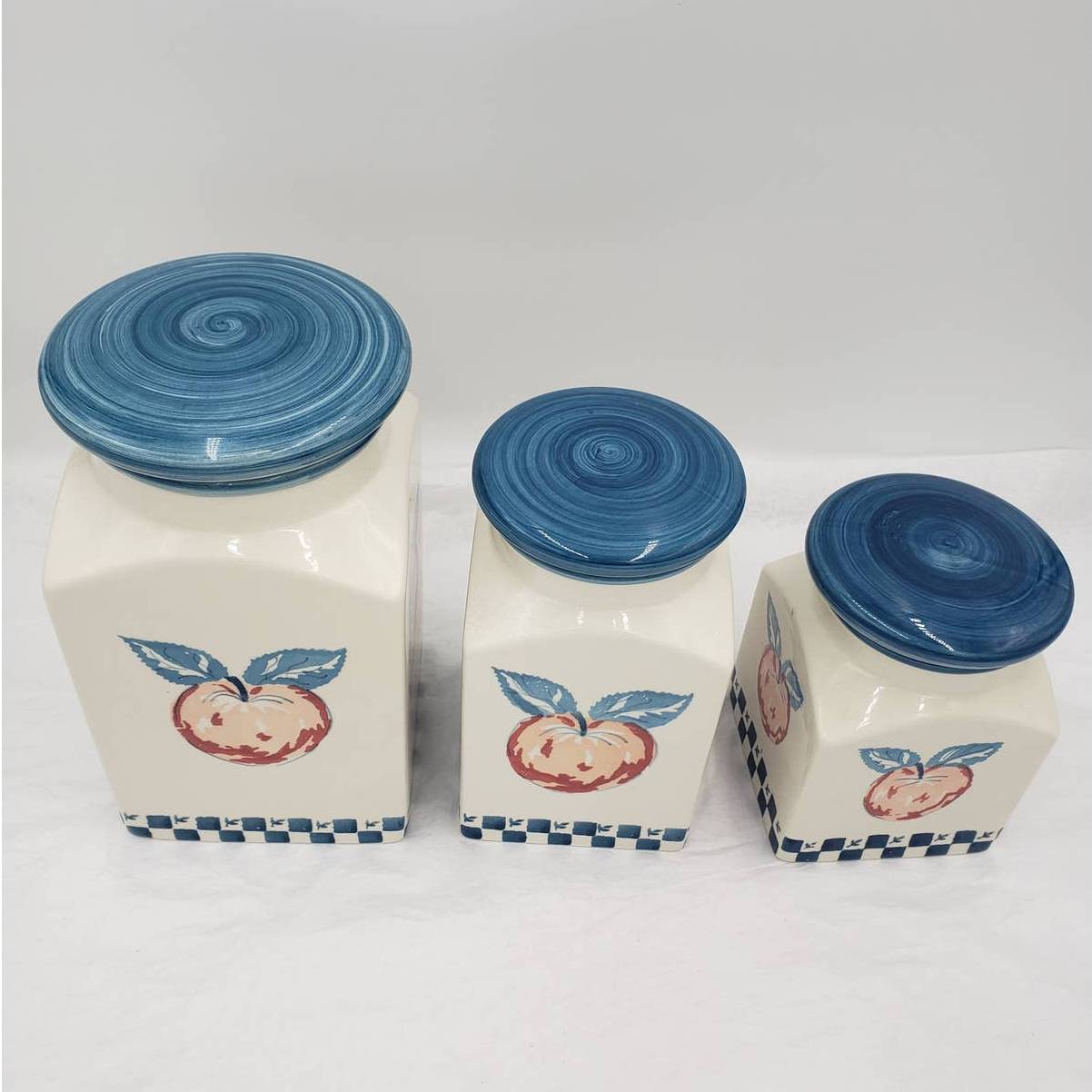 Canister w/Lids Set of 3 Marketplace Apples and Gingham Portugal 9" Tallest