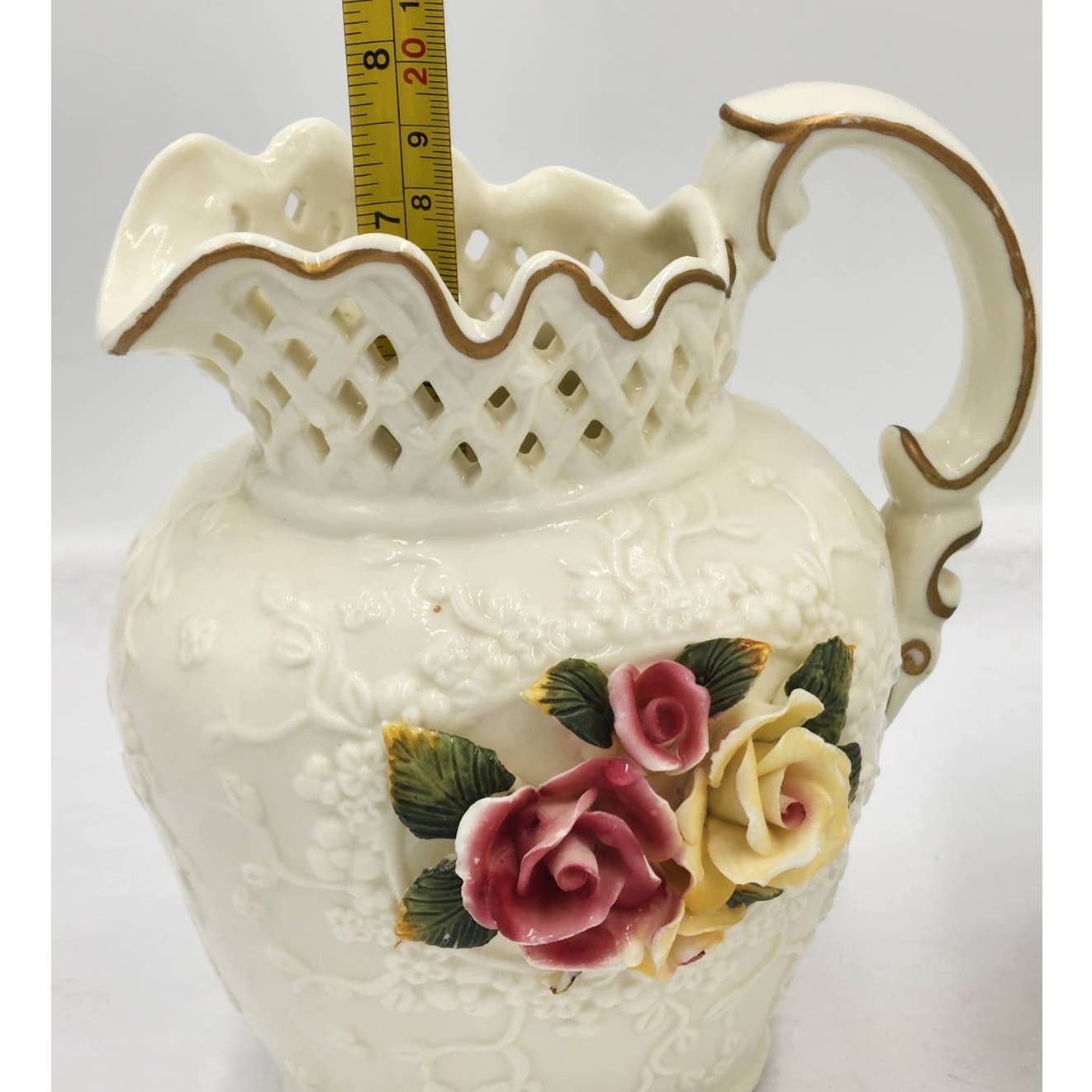 Jade Porcelain 3D Rose Floral Pitcher Set of 2