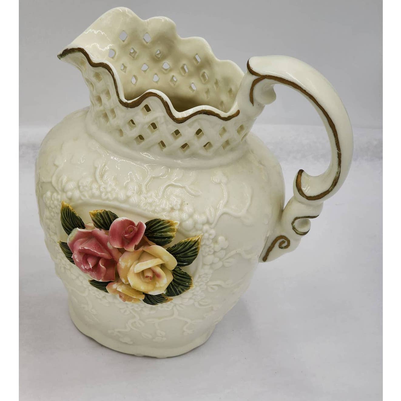 Jade Porcelain 3D Rose Floral Pitcher Set of 2