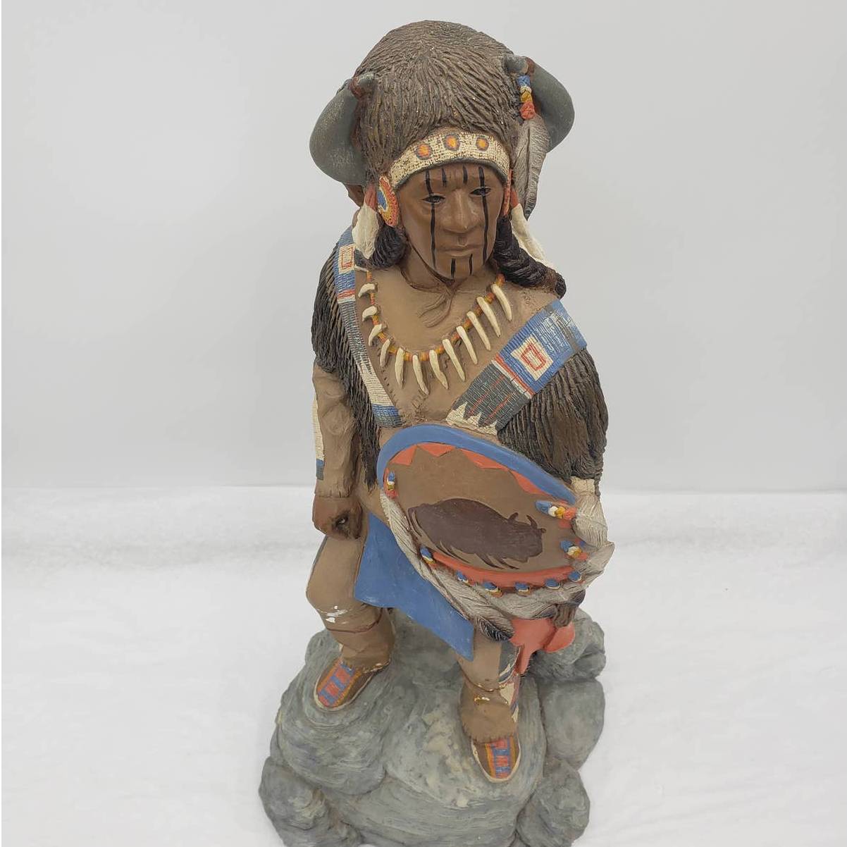 Vintage Teissedre Native American Figurine Holding Shield Made in USA 17" Tall