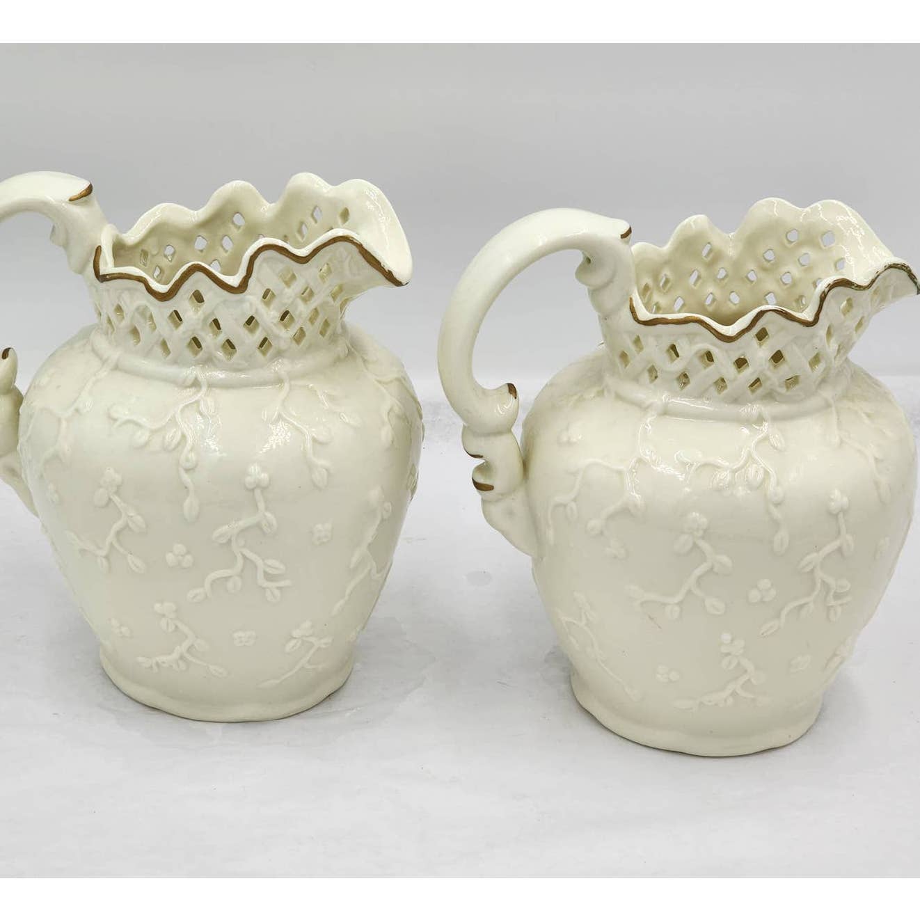 Jade Porcelain 3D Rose Floral Pitcher Set of 2